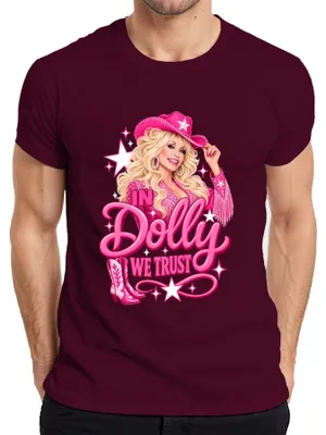 Produktbild von In Dolly We Trust Pink Cowgirl Hut Country Musik Nashville Retro Herren T-Shirt, Burgundy, L