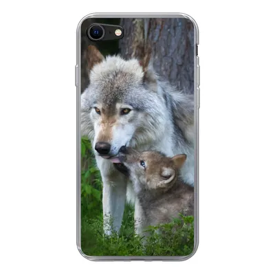 Produktbild von MuchoWow® Handyhülle Schutzhülle Hülle für iPhone SE 2020 Wolf - Moos - Wald - Welpe Silikon Softcase Handy Hülle - Kartenbesitzer