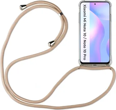 Produktbild von Xiaomi Hülle mit Band Schutzhülle Handykette Silikon Handy Tasche mit Schnur Neu Xiaomi Mi Note 10 / Note 10 Pro Beige / Braun
