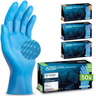 Produktbild von PROGRIP Nitril Handschuhe in Blau, reißfest und langlebig, Größe L | Box (50 Stück)