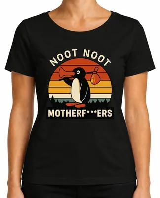 Produktbild von Noot Noot Motherf***ers Retro Pinguin Sonnenuntergang Vintage Damen T-Shirt, Schwarz, S