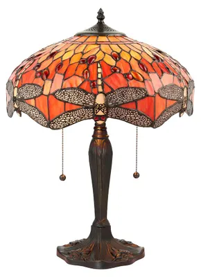 Obrázek produktu pro Stolní lampa DRAGONFLY FLAME v červeno-oranžové barvě, 2xE27x20W, sklo, rozměry: 55,5x41x41 cm, IP20, Tiffany