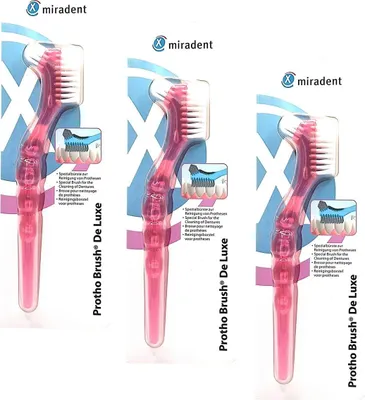 Produktbild von 3x Miradent Prothesenbürste Brush De Luxe Rosa