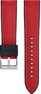 Obrázek produktu pro CHROONOO Saffiano kůže / pryžový hybridní řemínek pro výkonné hodinky - červený/černý, 20 mm, broušená stříbrná barva