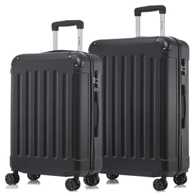 Produktbild von Suitcase Set, Rollkoffer Handgepäck, Kofferset, mit 4 Rollen 360°, Hartschalenreise Zahlenschloss, Weicher Gummigriff (2er Set, L&XL, Schwarz)