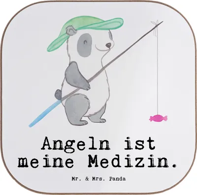 Produktbild von Mr. & Mrs. Panda Untersetzer für Gläser Panda Angeln - Weiß - Geschenk, gehen, gläseruntersetzer, Tischuntersetzer, Tasse, Angler, Angelverein, Coaster, Hobbyangler
