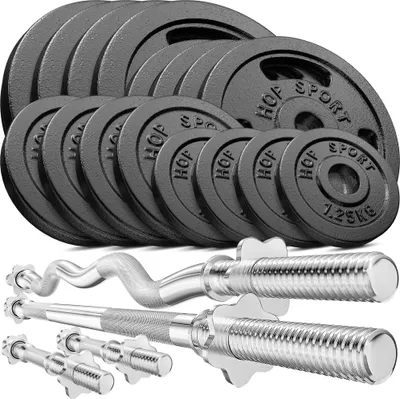 Produktbild von Hop-Sport GUSS Hantelset 96 kg, 1x Langhantel, 1x SZ Stange & 2X Kurzhantel inkl. 16 Hantelscheiben 4x10kg/4x5kg/4x2,5 kg/4x1,25kg