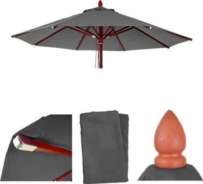 Zdjęcie produktu dla Wymienny pokrowiec na parasol drewniany gastronomiczny HWC-C57, pokrowiec na parasol, okrągły Ø3m poliester 3kg ~ antracyt