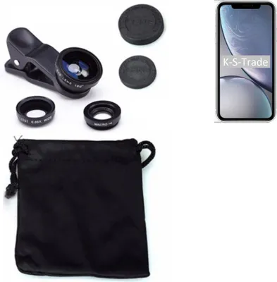 Produktbild von K-S-Trade Smartphone Kamera Linsen Set Kompatibel mit Apple iPhone XR 3in1 Clip-On Kamera Adapter Macro Weitwinkel FishEye Fischauge Objektiv Linse