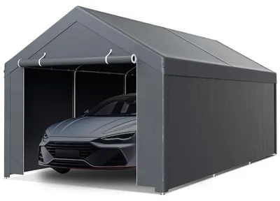 Immagine prodotto di Tenda da garage Vigevee 3x6 m, tettoia con pareti laterali, tenda da magazzino in PE con struttura in acciaio zincato, riparo resistente alle intemperie per auto, macchinari e attrezzi da giardino, grigio