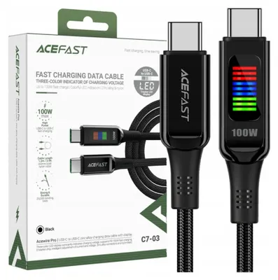 Image de Acefast C7-03 Usb-C Cable Usb-C 100W 1.2M With Display - Noir