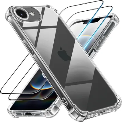 Productafbeelding van 3-in-1 hoesje en beschermfolie voor iPhone 16e/SE 4 (2025), transparant, TPU, schokbestendig, krasbestendig