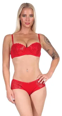 Produktbild von Push-up-BH pailletten mit Panty Set, Rot 80 Cup B