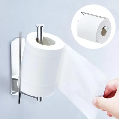Image de Porte-papier hygiénique sans perçage, porte-papier hygiénique en acier inoxydable, porte-papier hygiénique autocollant, porte-papier hygiénique pour salle de bains (argent)