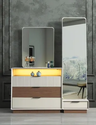 Produktbild von Schlafzimmer Designer Kommode Mit Spiegel LED Beleuchtung Holz Möbel