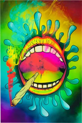 Produktbild von PSYWORK Schwarzlicht Bodenbelag Läufer Neon "Happy Joint", 1,0x1,5m