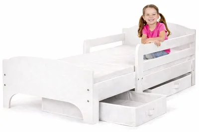 Produktbild von Bayagu Kinderbett 140x70cm Weiß Matratze Schublade Rausfallschutz