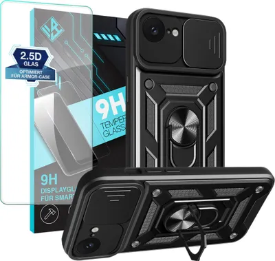 Produktbild von Armor Handyhülle für Apple iPhone 16e mit 9H Displayglas Displayschutz Kameraschutz Handy Panzer Case Cover Schutzhülle Outdoor Farbe: Schwarz