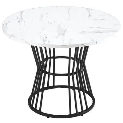 Produktbild von Flieks Esstisch Rundtisch, eleganter Esszimmertisch, Küchentisch für Esszimmer Wohnzimmer, 100x100x75cm, weiß+schwarz