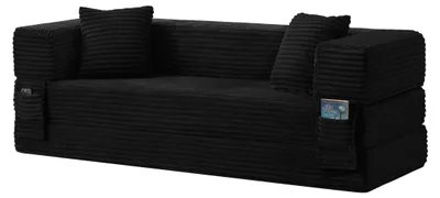 Produktbild von Moderne Cord-Sofa klassisches quadratisches Design zweischichtig umwandelbar Bett Apartment große Räume 200x76x60cm Schwarz