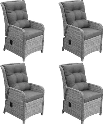Produktbild von Verstellbarer Gartenstühle Polyrattan 4er Set - Mystic Grau - mit Armlehnen & Rückenlehne - Klappstuhl verstellbar - Balkon Terrasse - Inkl. Kissen
