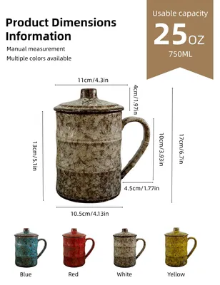 Obrázok produktu pre Veľká keramická hrnčeková kanvica s vekom, objem 750 ml, vhodná na teplé nápoje