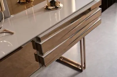 Produktbild von Schminktisch Konsolentisch Frisiertisch Frisierkommode Holz Beige Gold