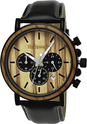 Produktbild von Holzwerk BERGA Herren Edelstahl & Holz Chronograph Uhr mit Datum, schwarz beige