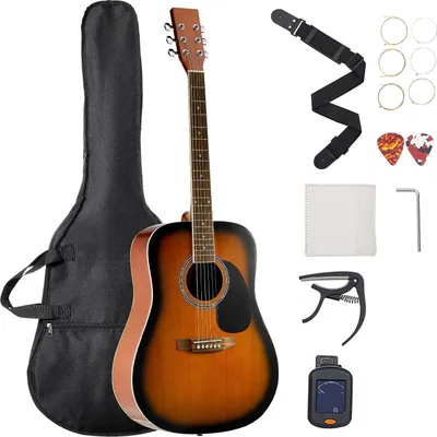 Produktbild von Akustikgitarre - Dreadnought Westerngitarre - Korpusgröße 104 cm - Anfänger-Set Für Erwachsene - Mit Zubehör - Sunburst