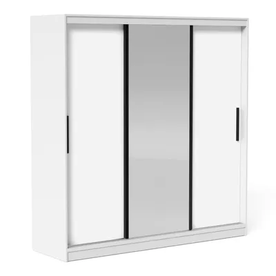 Produktbild von Schwebetürenschrank Kleiderschrank VELLO 200 cm mit Spiegel und LED-Beleuchtung Weiß Matt 3-türig Schrank