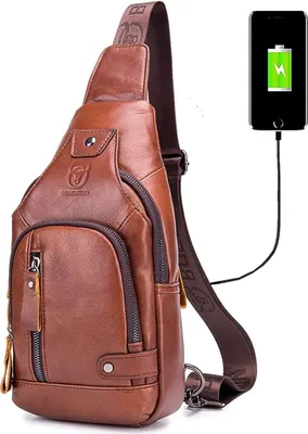 Produktbild von OKWISH Sling Bag Leder Schultertasche Brusttasche Umhängetasche Herren Bauchtasche Tasche Rucksack Daypacks Wasserresistent braun