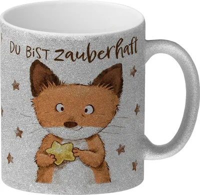 Produktbild von Fuchs Glitzer-Kaffeebecher mit Spruch Du bist zauberhaft