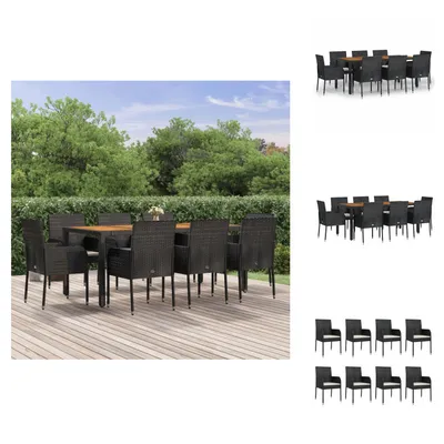 Produktbild von vidaXL 9-tlg. Garten-Essgruppe mit Kissen Schwarz Poly Rattan -  Gartenmöbel-Sets