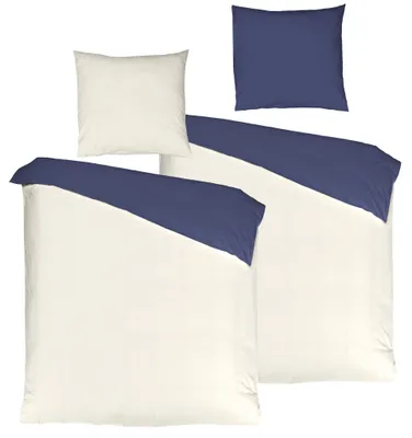 Produktbild von 4tlg Wende Bettwäsche Uni Einfarbig Creme Dunkelblau Perkal Ägyptische Baumwolle 4 tlg. 135x200cm