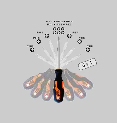 Obrázok produktu pre Šroubovák univerzální křížový 6 v 1, S LINE PROFI, PH1-3, PZ1-3 mm