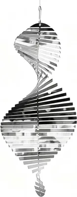 Produktbild von Hängendes Edelstahl-Windspiel, 3D-Helix-Windrad für den Außenbereich, kinetische Windmühle für Garten und Balkon, Metalldekoration für den Garten (Silber)