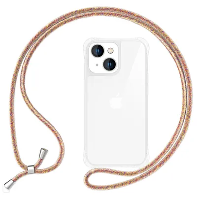 Produktbild von Hülle mit Kette für iPhone 14 - Klare Handyhülle mit Schnur Band zum Umhängen Regenbogen