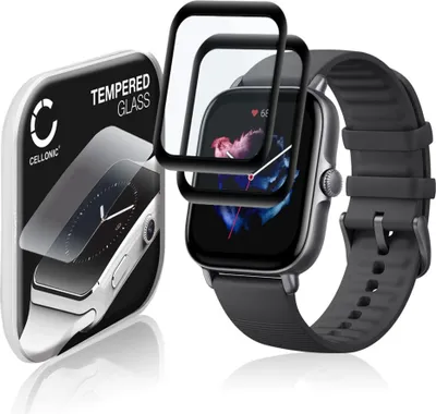 Immagine prodotto di 2x Vetrino protettivo 9H CELLONIC compatibile con Amazfit GTS 3 (3D Full Cover per smartwatch braccialetto fitness 0,33mm Full Glue) colore nero protezione display screen protector