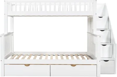 Produktbild von Kinder-Etagenbett, Doppelbett, multifunktionales Kinderbett, mit Tafel und Schubladen, ohne Matratze, weiß, 90*200, 140*200