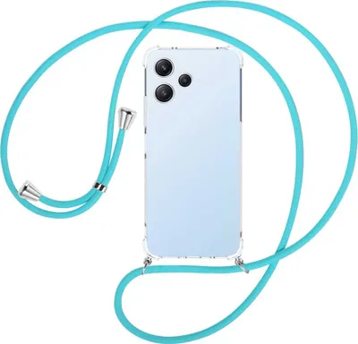 Produktbild von Handykette Backcover-Schutzhülle mit Band (Metall silberfarben) für Xiaomi Poco M6 Pro 5G, Redmi 12 5G, Note 12R - türkis