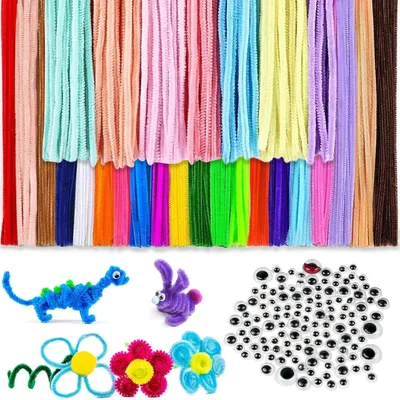 Imagen del producto de Limpiadores para flautas, 400 unidades, 27 colores, 30 cm x 6 mm, que incluyen 100 ojos móviles autoadhesivos. Kit de manualidades