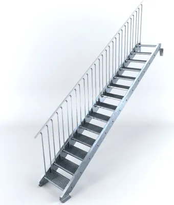 Produktbild von Stahltreppe 14 Stufen bis Höhe 280 cm, Laufbreite : 60 cm Geländer links ST 2 (31 / 31 mm gezackt)