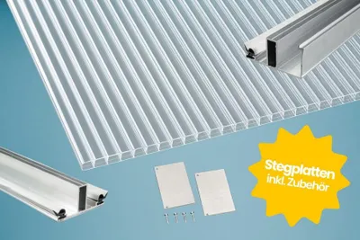 Produktbild von 700 x 450cm Polycarbonat Dacheindeckung Komplettset Klar mit Stegplatten
