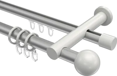 Produktbild von Interdeco Rundrohr-Innenlaufstange / Gardinenstange (Kombination) Silbergrau / Weiß, Typ Platon Luino (Kugel), 20 mm Ø 2-läufig, 120 cm