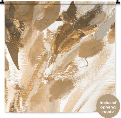 Produktbild von MuchoWow® Wandteppich Wandbehang Farbe - Gold - Weiß 90x90 cm Tapisserie Dekoration Wandtuch - Wandaufhänger