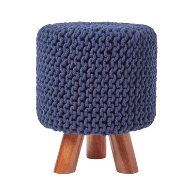 Obrázek produktu pro HOMESCAPES Pletená podnožka, 42 cm vysoká, tmavě modrá