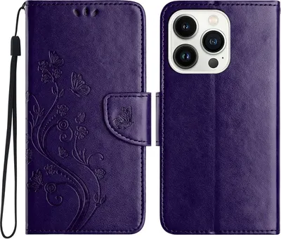 Produktbild von Mobigear Flowers iPhone 16 Pro Hülle Klapphülle Geldbörse - Lila