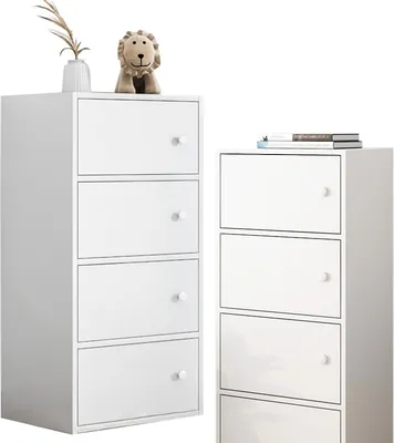 Produktbild von Nowoczesna Pojemna Komoda Szafka Z 4 Półkami Biała Styl Skandynawski Loft