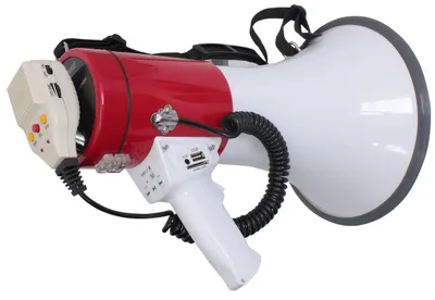Produktbild von LTC - MEGA50USB - Wiederaufladbares 50-W-Megaphon mit abnehmbarem Mikrofon, Sirene, USB, SD, AUX- und MP3-Steuerung, Handgriff, Schulterriemen