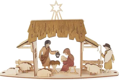 Productafbeelding van Knutselset: Lichterboog met kerststalmotief voor theelichthouders. Afmetingen: 56x40x10 cm. Nieuw